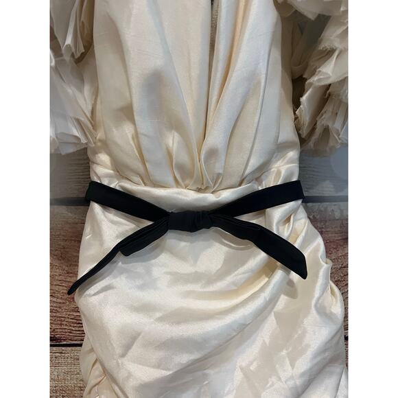 House of CB Agatha Ivory Organza Dress Puff Sleeve Sweetheart Belted Mini Small - Picture 6 of 9